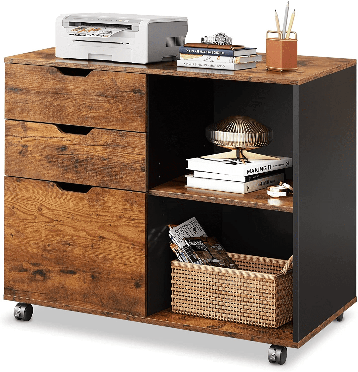 Devaise 3-Drawer Wood File Cabinet, Rustic Brown