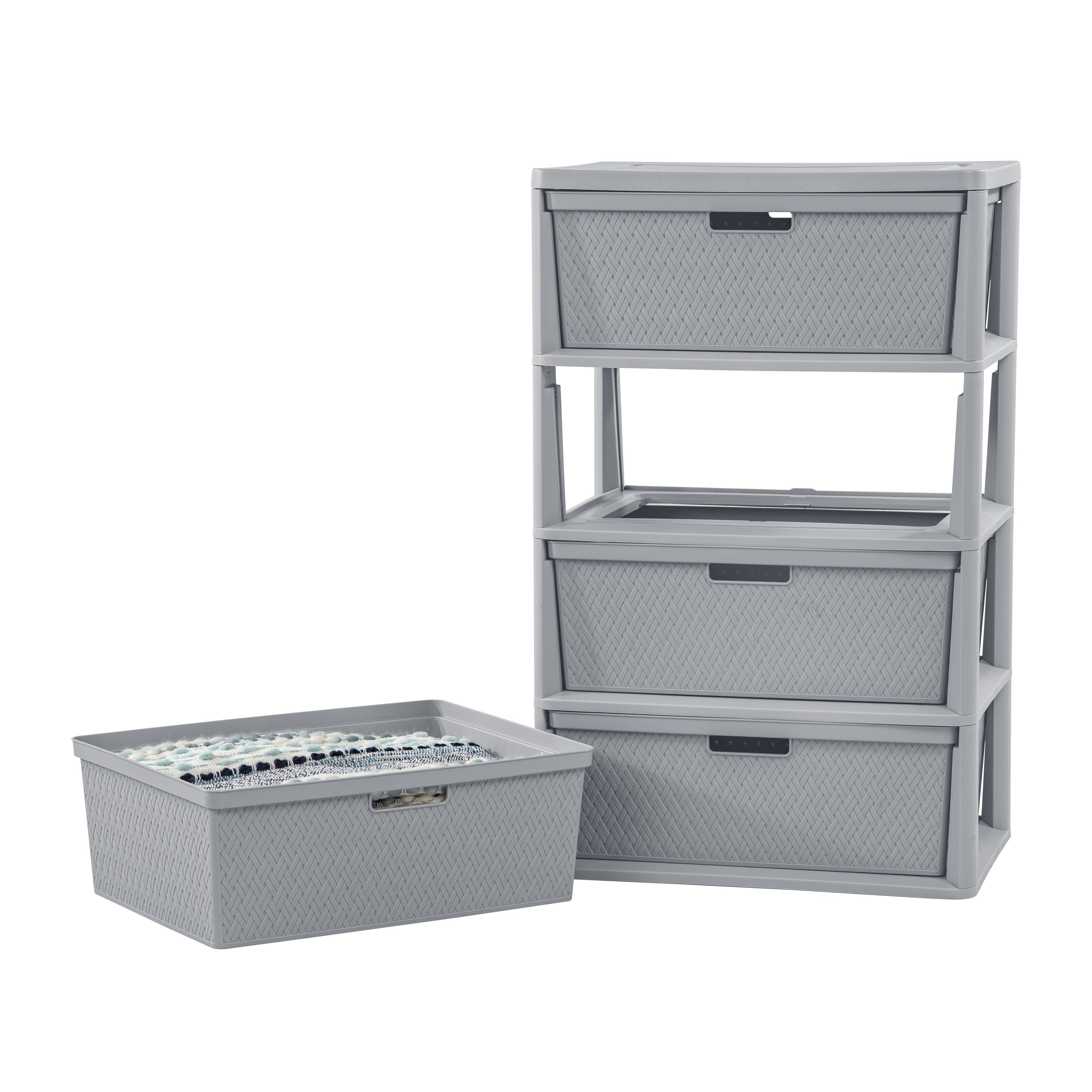 Sterilite Wide 4 Drawer Cross-Weave Tower Cement