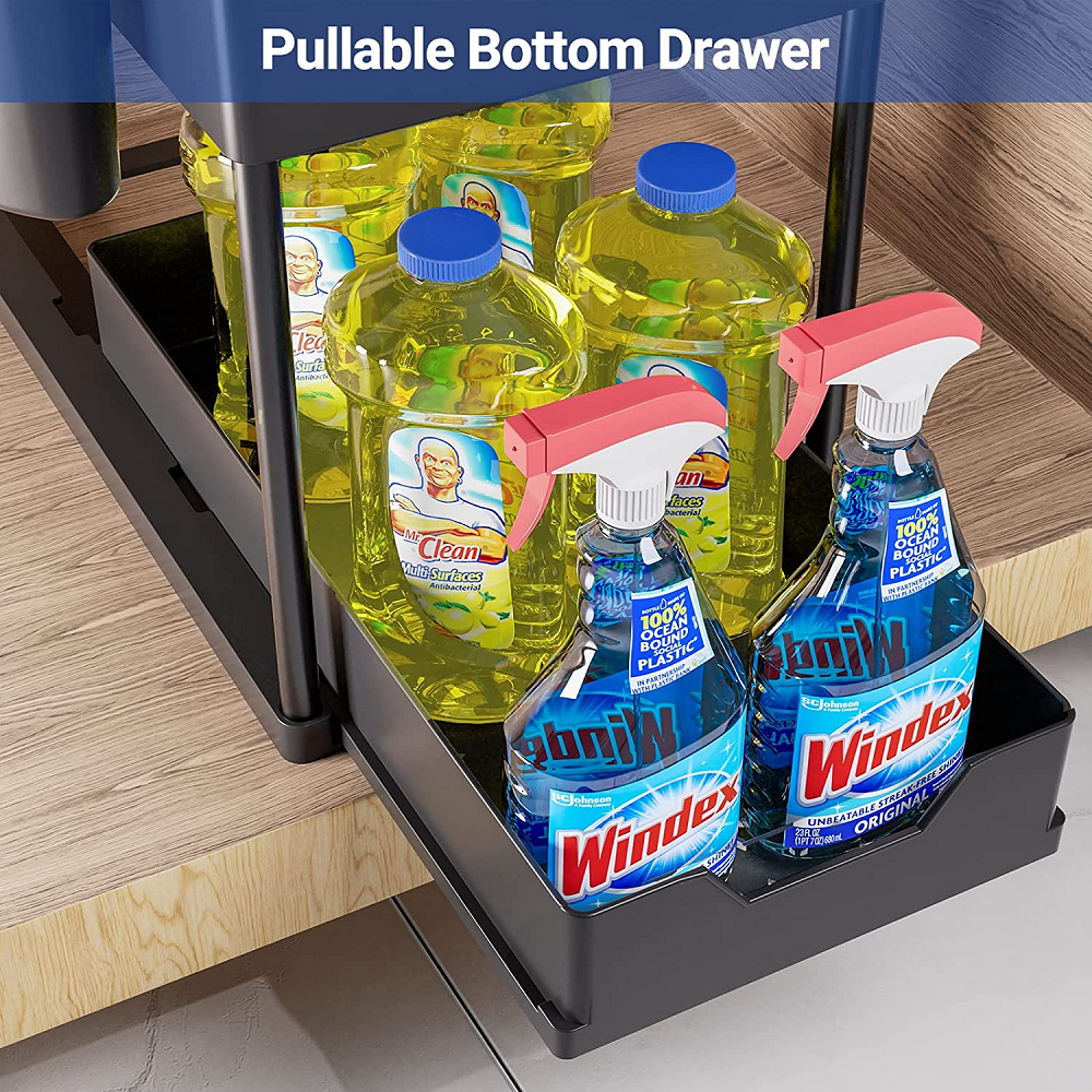 1 Pack Under Sink Organizers and Storage Pull Out Sliding Drawer， 2 Tier Multi-Purpose Kitchen Under the Sink Organizer