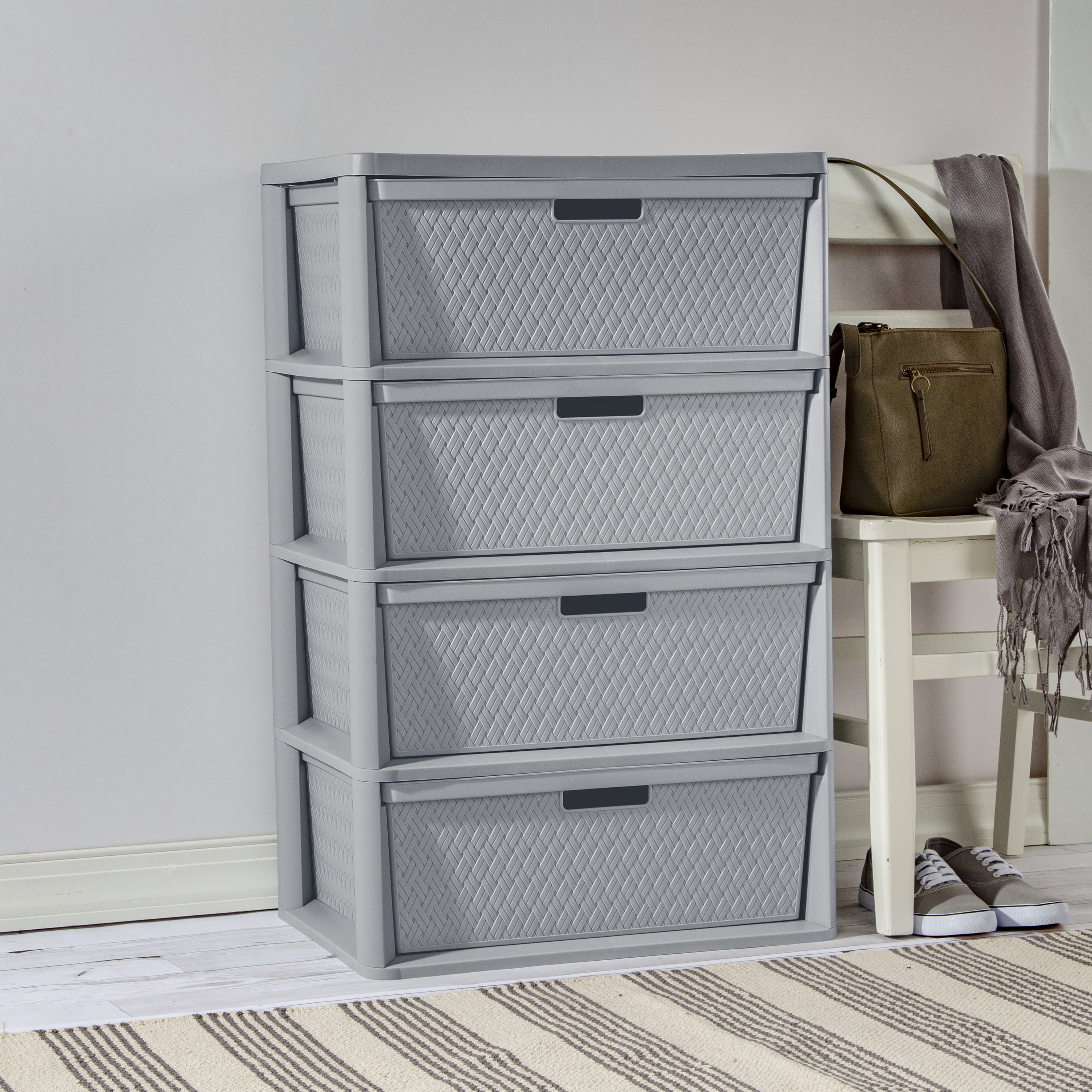 Sterilite Wide 4 Drawer Cross-Weave Tower Cement