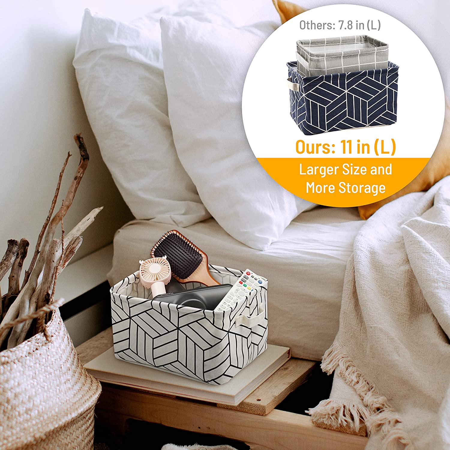 6 Pcs Storage Basket Foldable Cube Fabric Bins Square Mini Box Receive Organizer Rectangle Canvas with Handles for Nursery Home Office Kids Toys Books Small 11x8x6.3 inch Grey