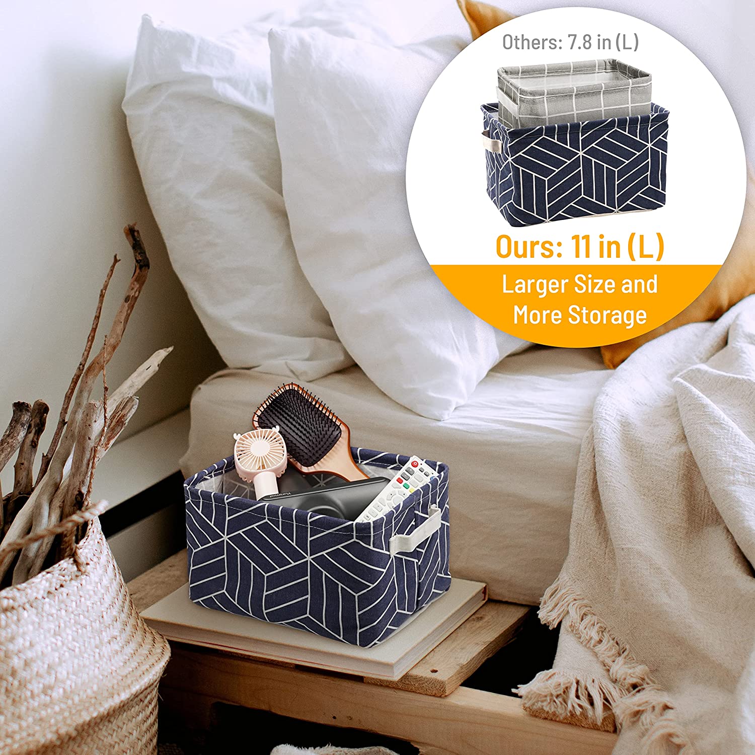 6 Pcs Storage Basket Foldable Cube Fabric Bins Square Mini Box Receive Organizer Rectangle Canvas with Handles for Nursery Home Office Kids Toys Books Small 11x8x6.3 inch Grey