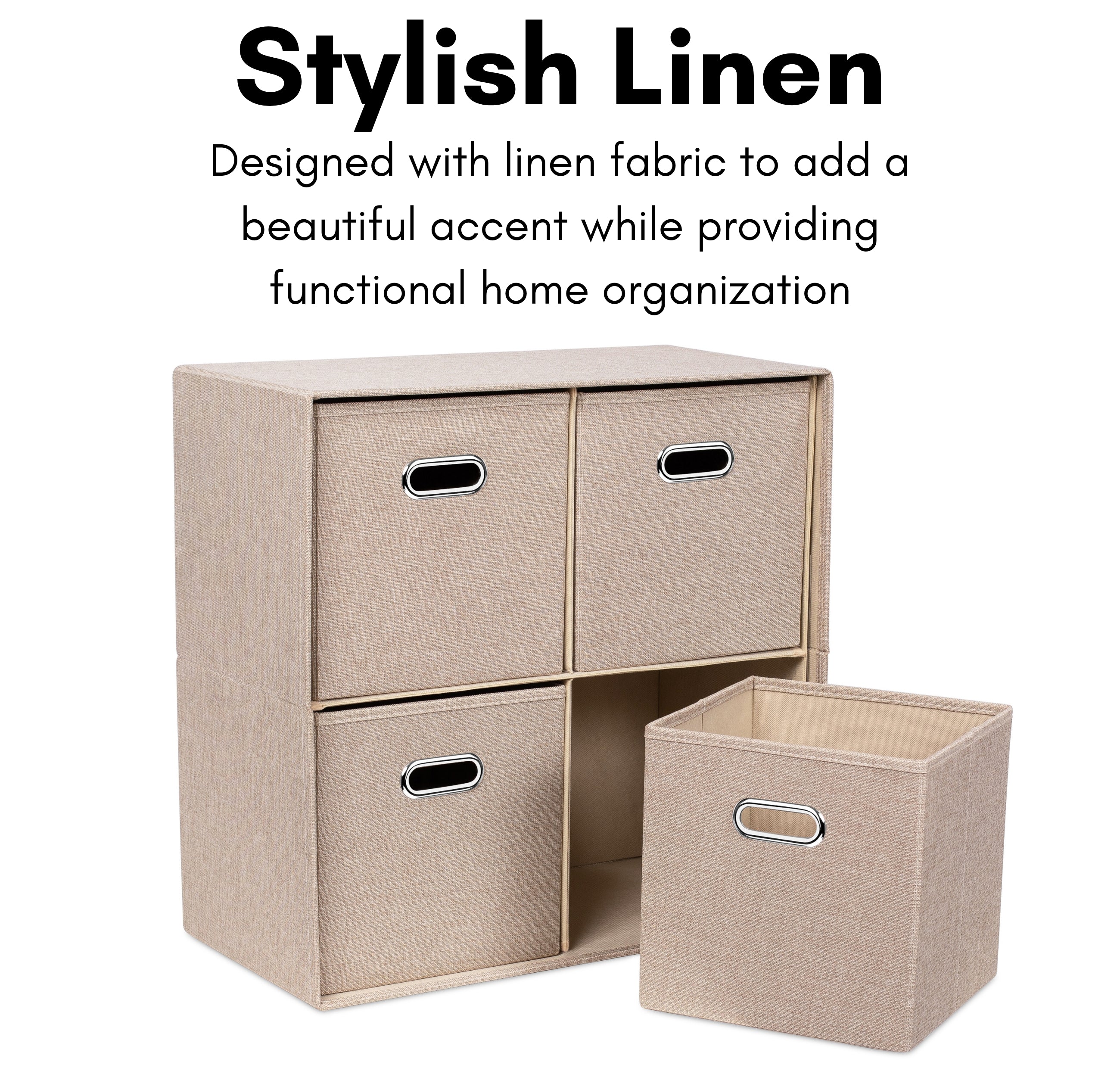 BirdRock Home Linen Cube Organizer Shelf with Four Storage Bins - Cream