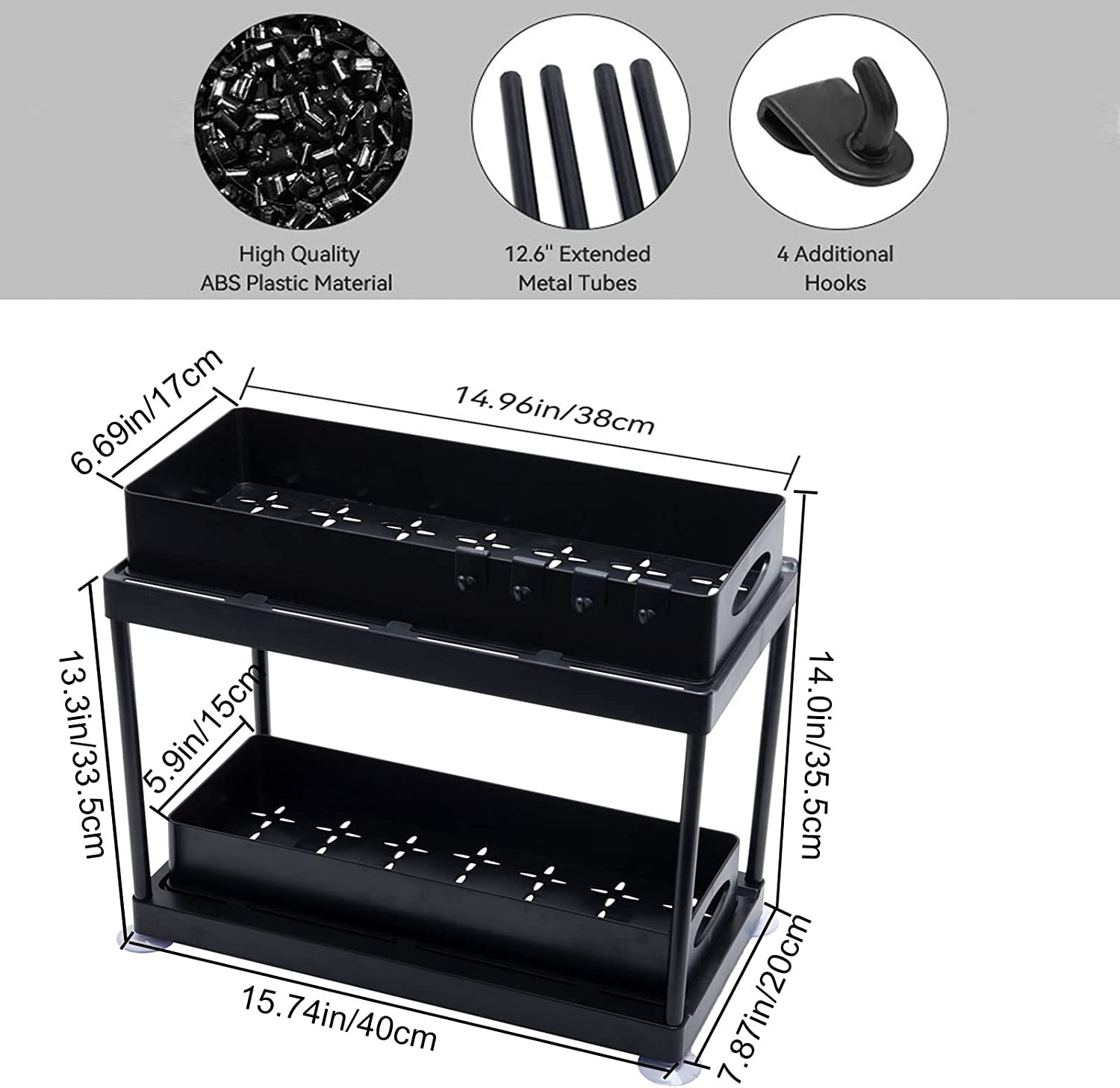 Pull Out Under Sink Cabinet Organizer, 2-Tier Sliding Storage Drawer Basket Organizer