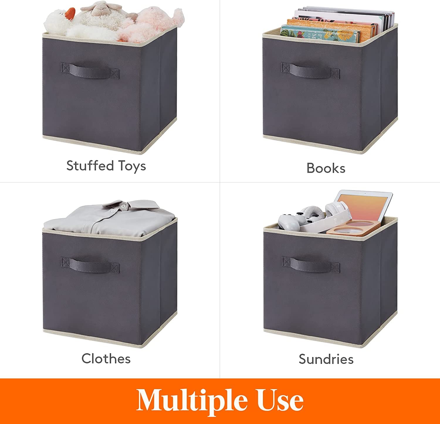 Lifewit Collapsible Storage Cubes 11 inch Foldable Fabric Bins Multi-Color,Set of 8, Gray