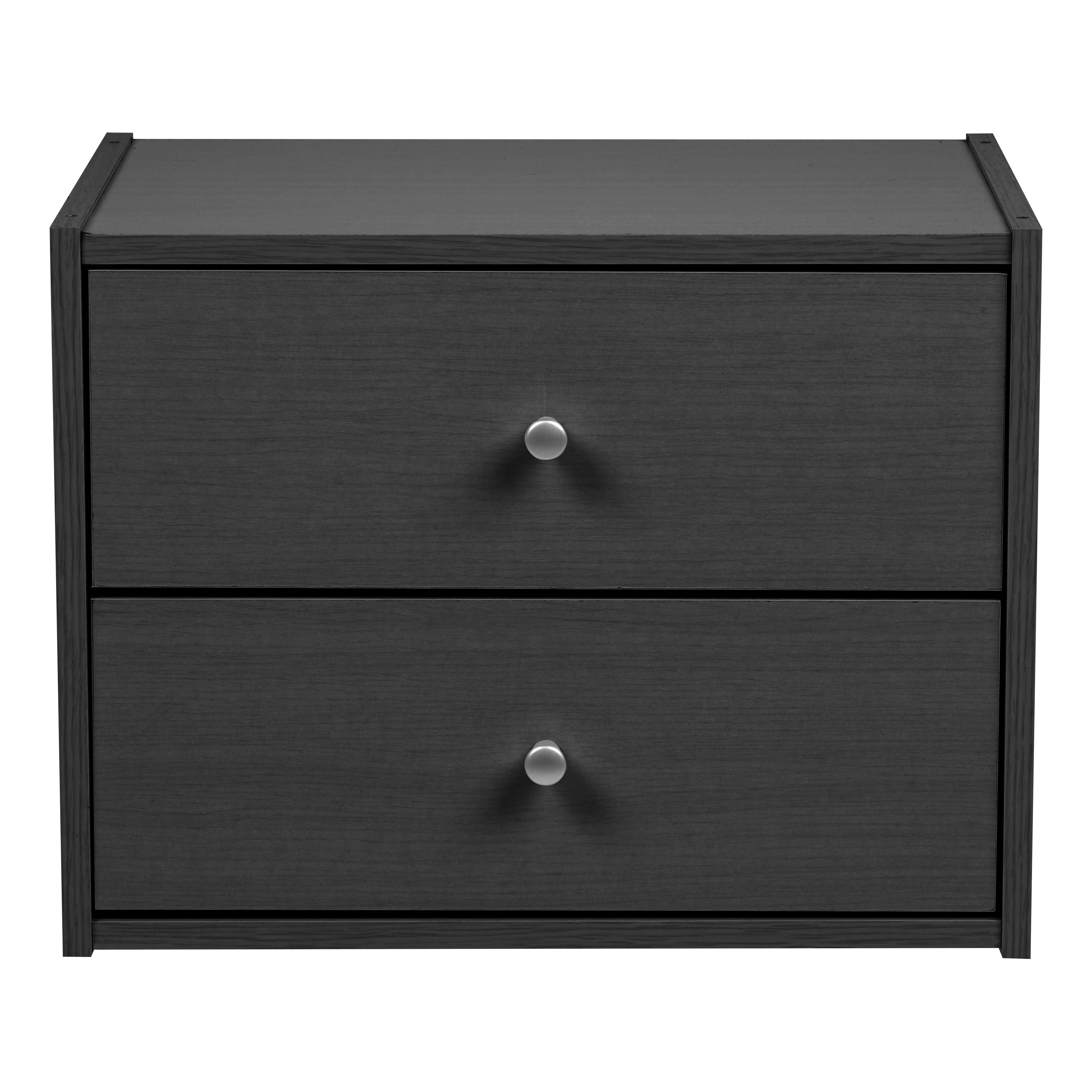 IRIS USA Wood Stacking Storage Box with Drawer, Black