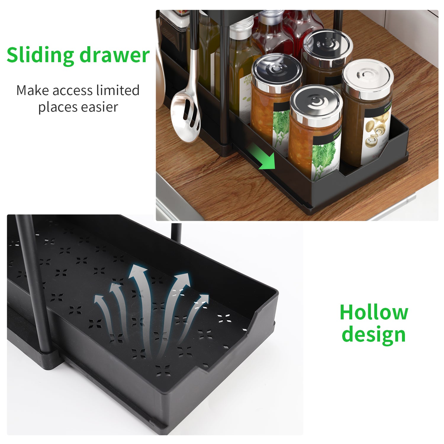 LeaderPro 2 Tier Under Sink Organizer Pull Out Sliding Storage Black