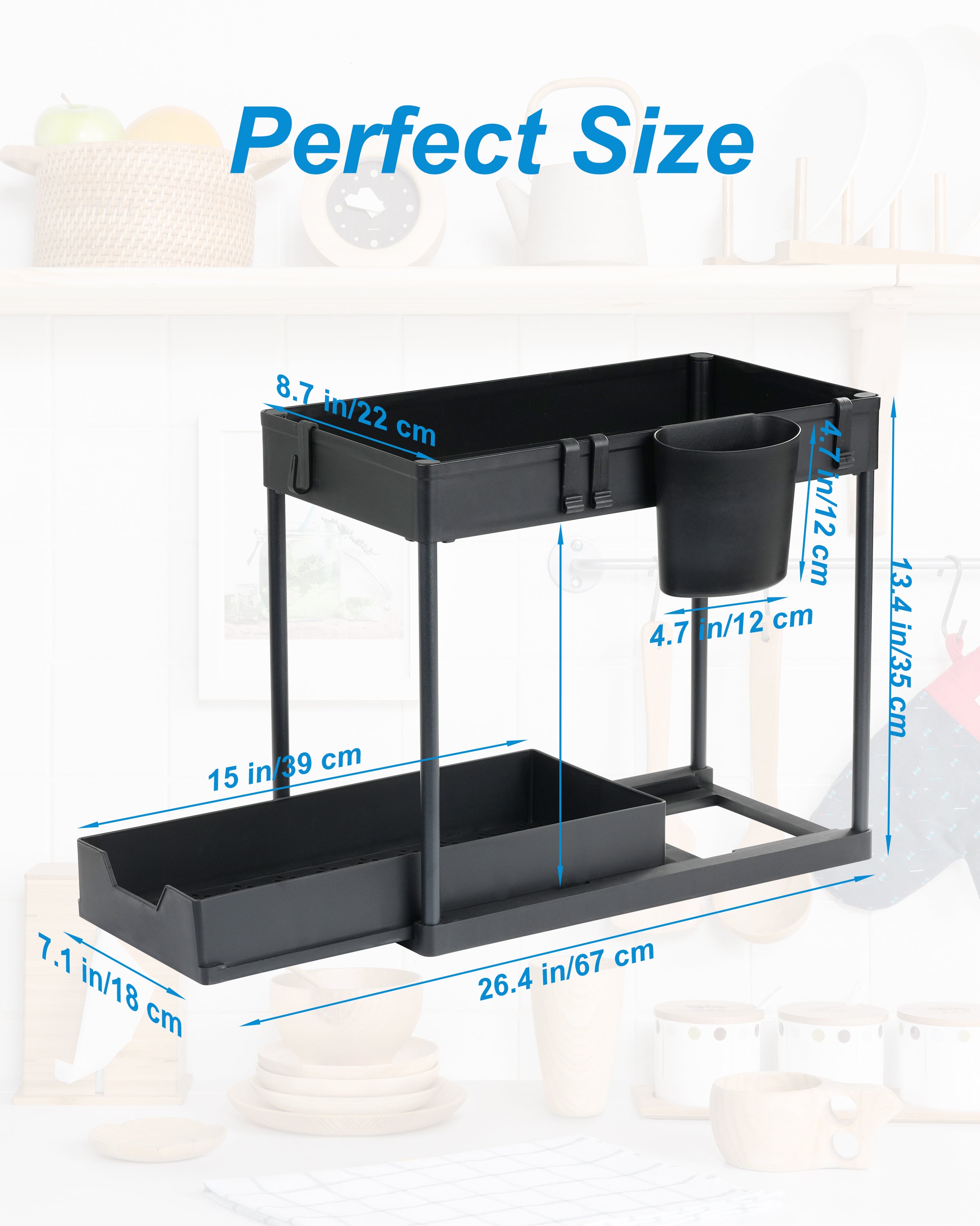 Under Sink Organizer,2 Pack Under Sliding Cabinet Basket Organizers, 2 Tier Under Bathroom Organizer