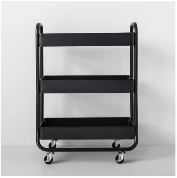 Wide Metal Cart with Wheels Black