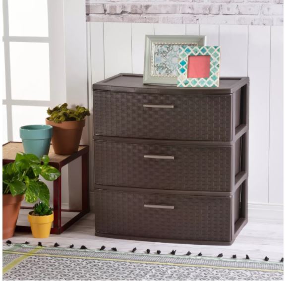 Wide 3 Drawer Weave Tower Espresso