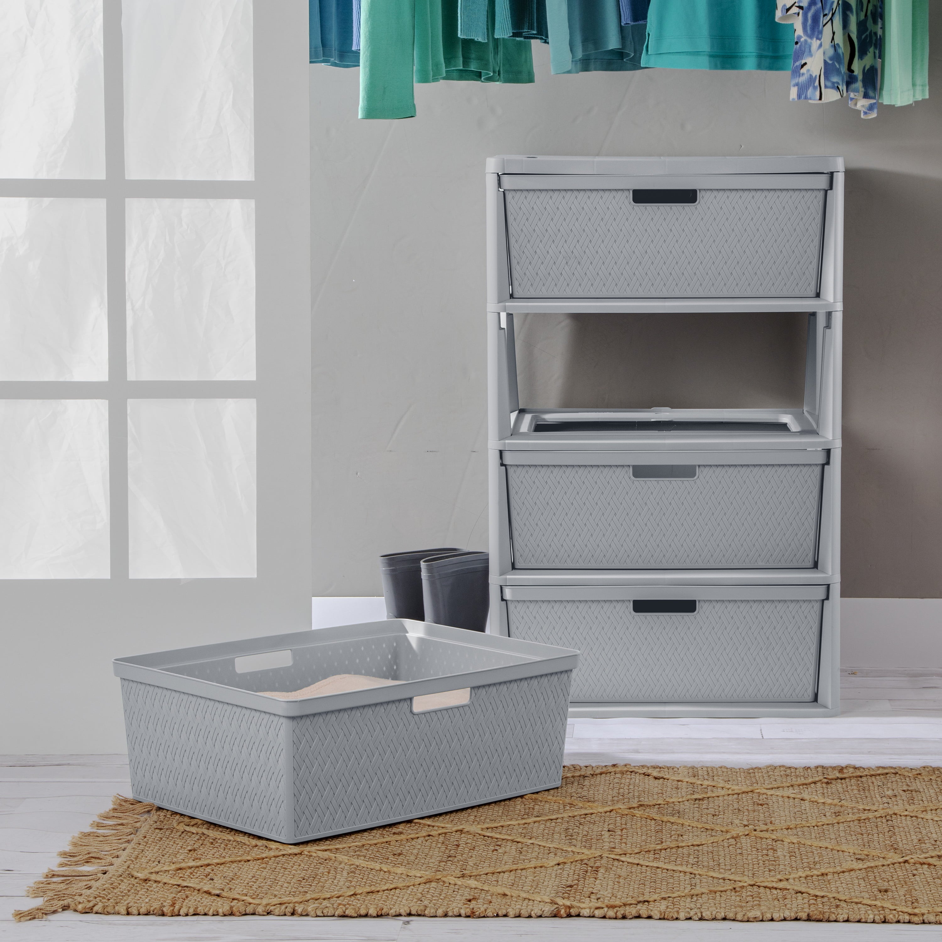 Sterilite Wide 4 Drawer Cross-Weave Tower Cement