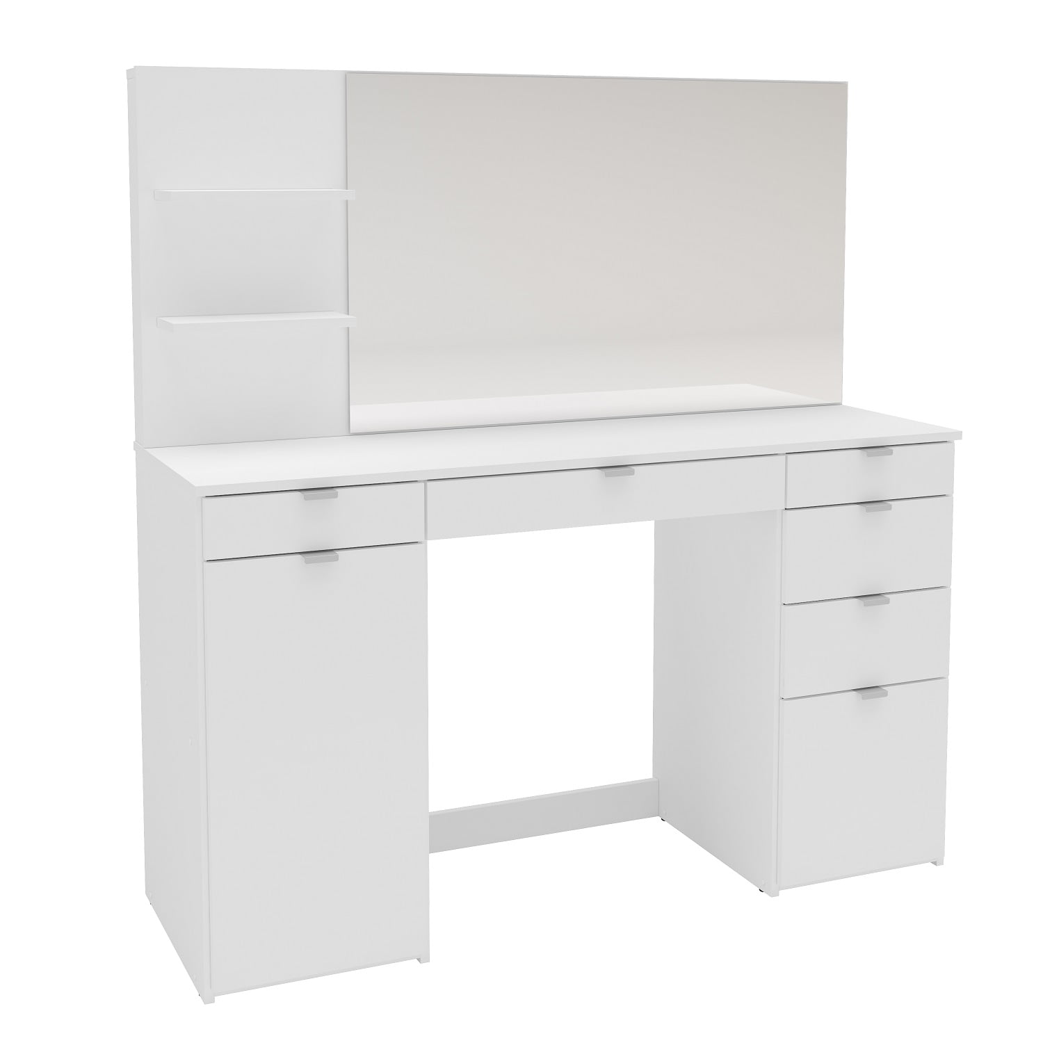 Polifurniture Amelia Modern Bedroom Vanity Desk with Mirror, White Finish