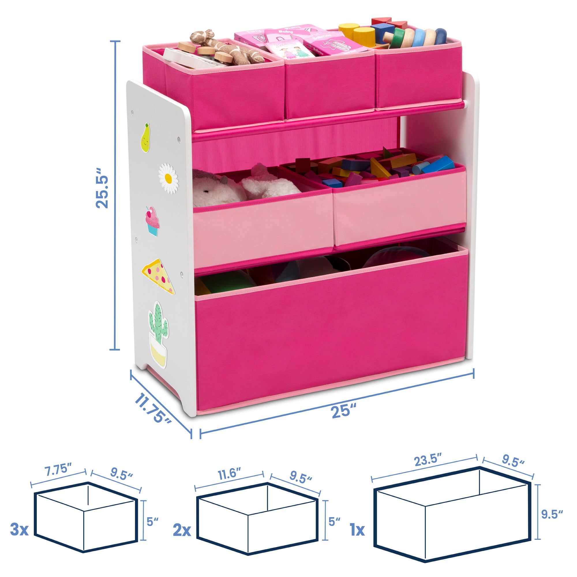 Delta Children 6 Bin Design and Store Toy Organizer, White/Pink