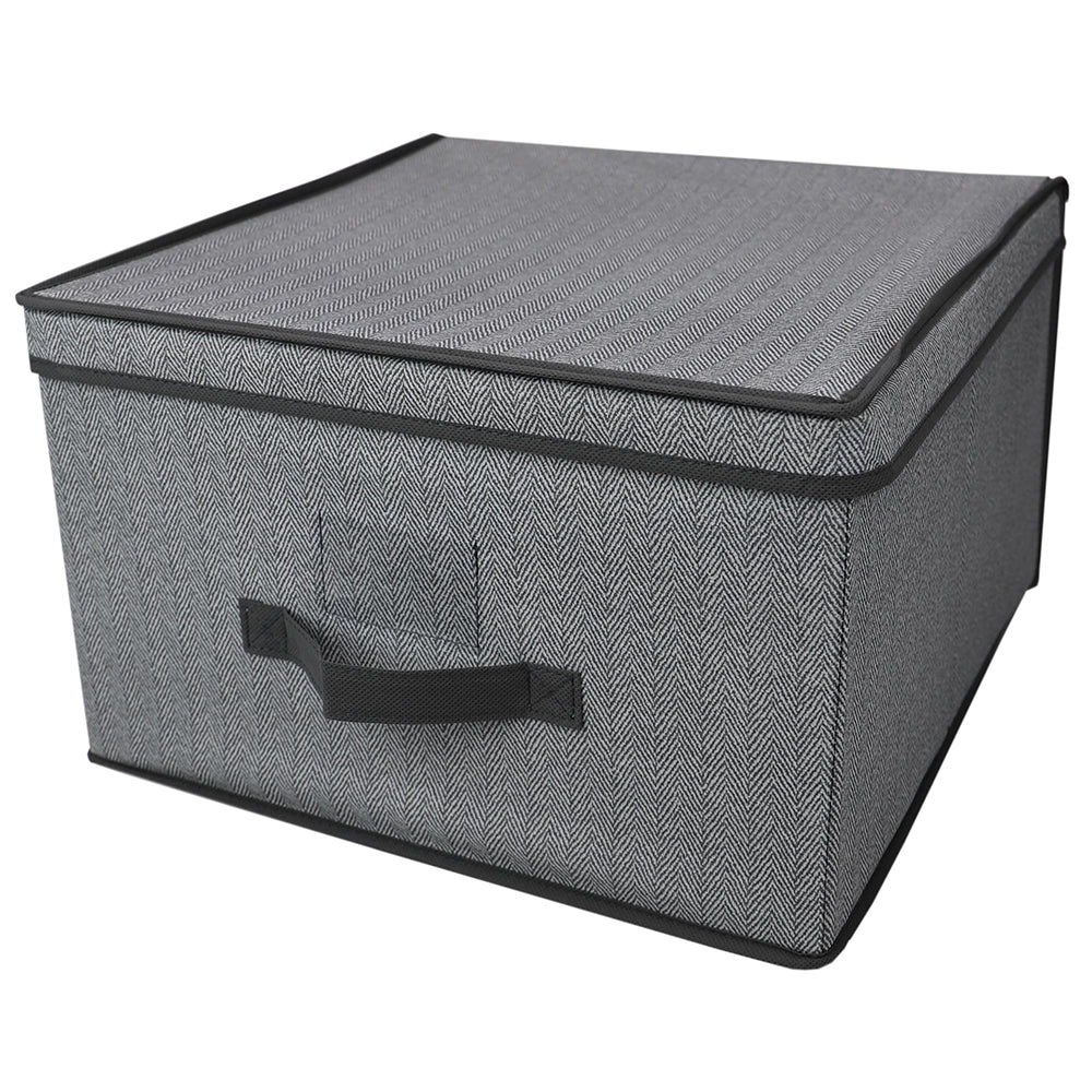 Home Basics Herringbone Storage Box, Gray, Jumbo, 16x16x10 Inches