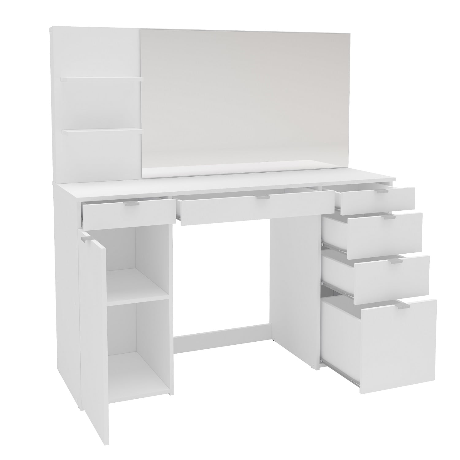 Polifurniture Amelia Modern Bedroom Vanity Desk with Mirror, White Finish