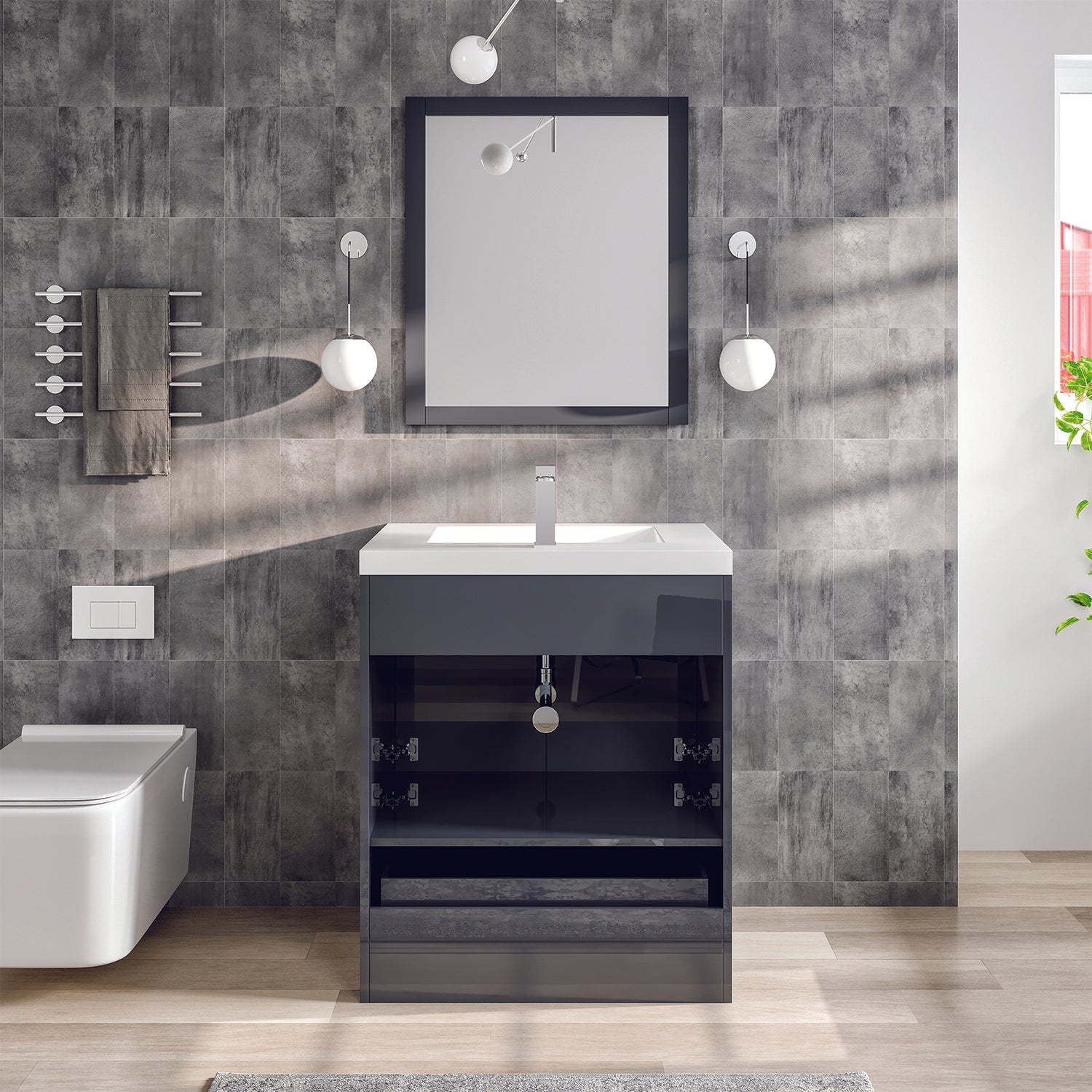 Eviva Lugano 30" Gray Modern Bathroom Vanity with White Integrated Acrylic Sink