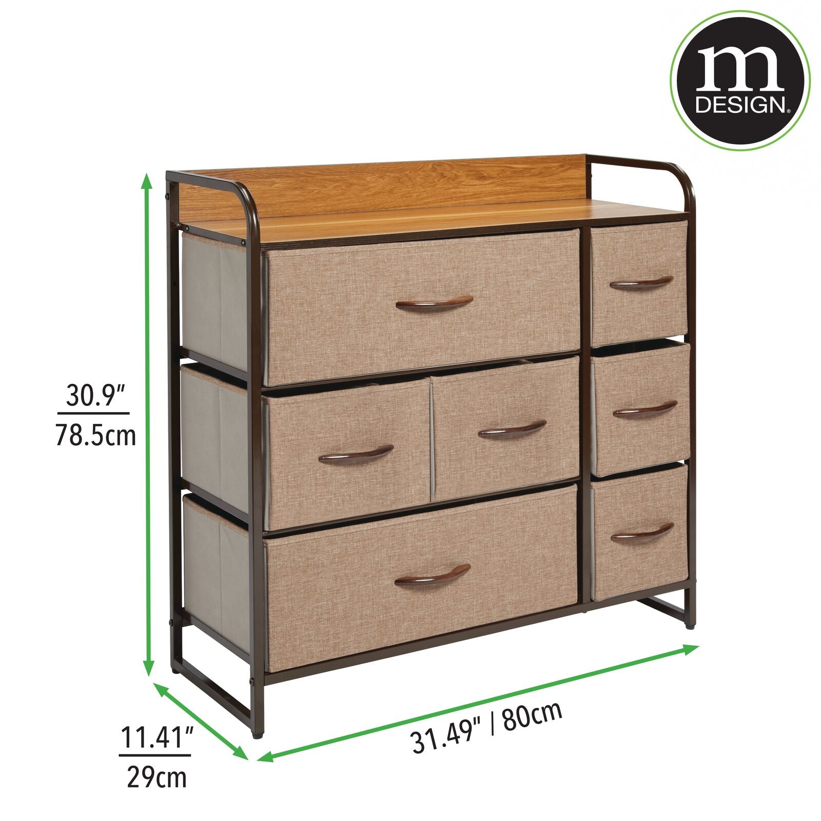 mDesign Dresser Storage Furniture Organizer - Large Standing Unit for Bedroom, Office, Entryway, Living Room and Closet - 7 Removable Fabric Drawers - Coffee/Espresso Brown