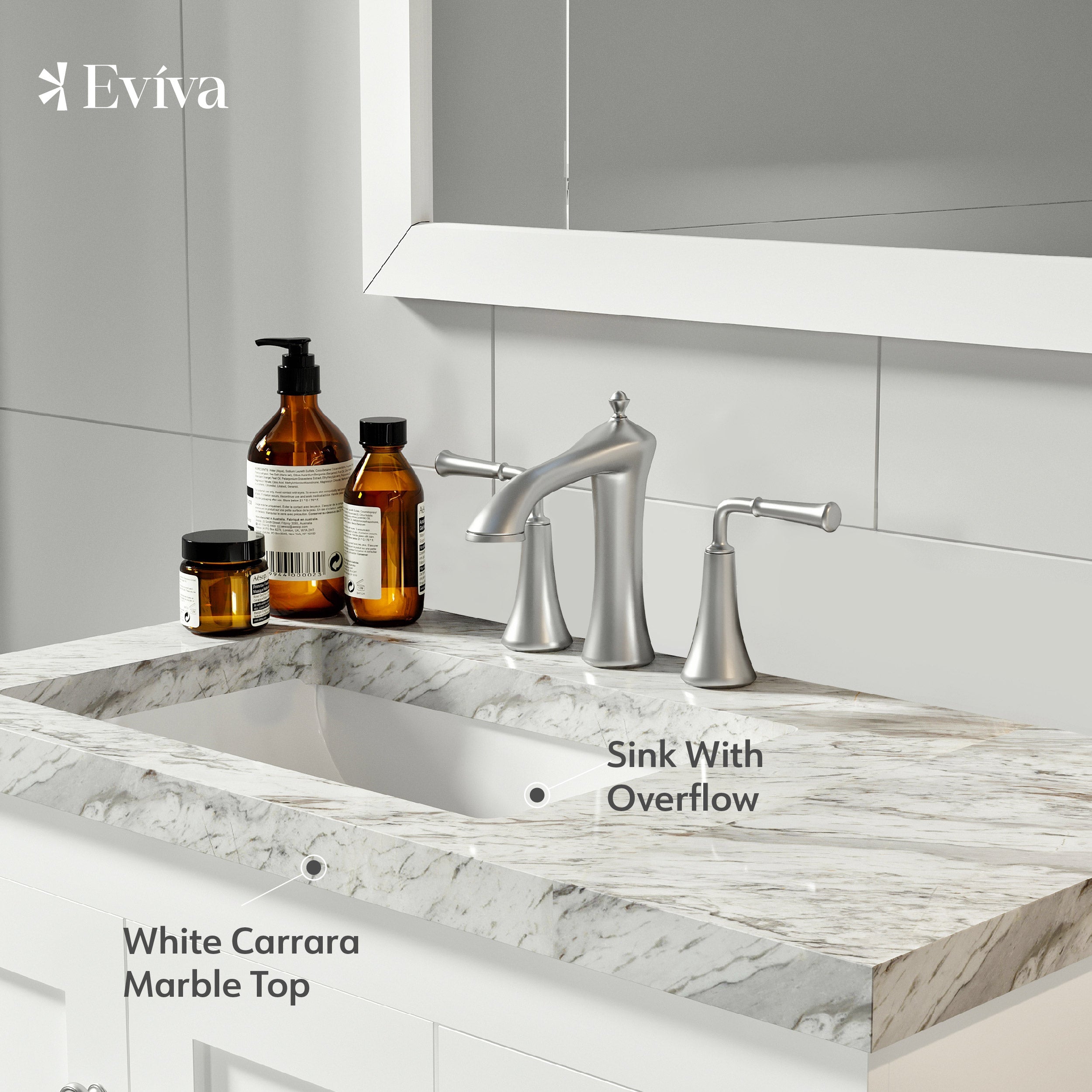 Eviva Acclaim 30 inch White Transitional Bathroom Vanity with White Carrara Marble Countertop and Undermount Porcelain Sink