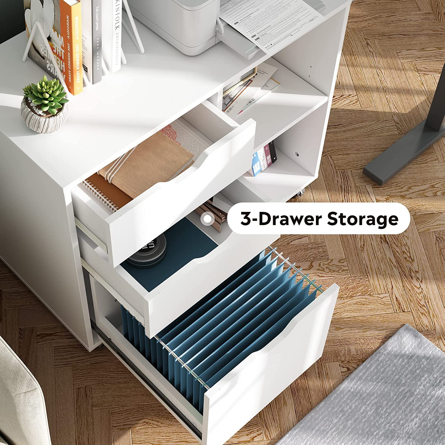 Devaise 3-Drawer Wood File Cabinet/Mobile Lateral Filing Cabinet