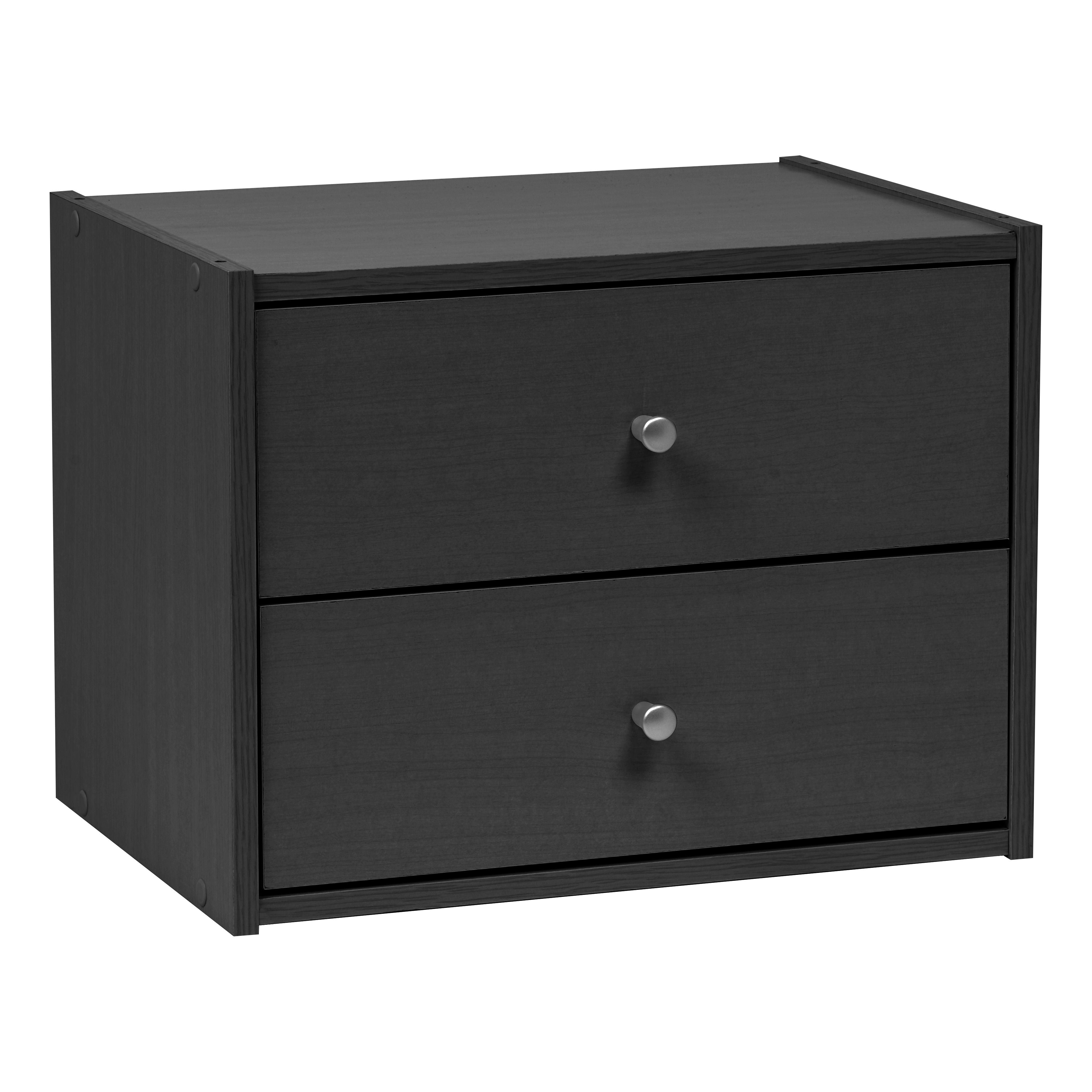 IRIS USA Wood Stacking Storage Box with Drawer, Black