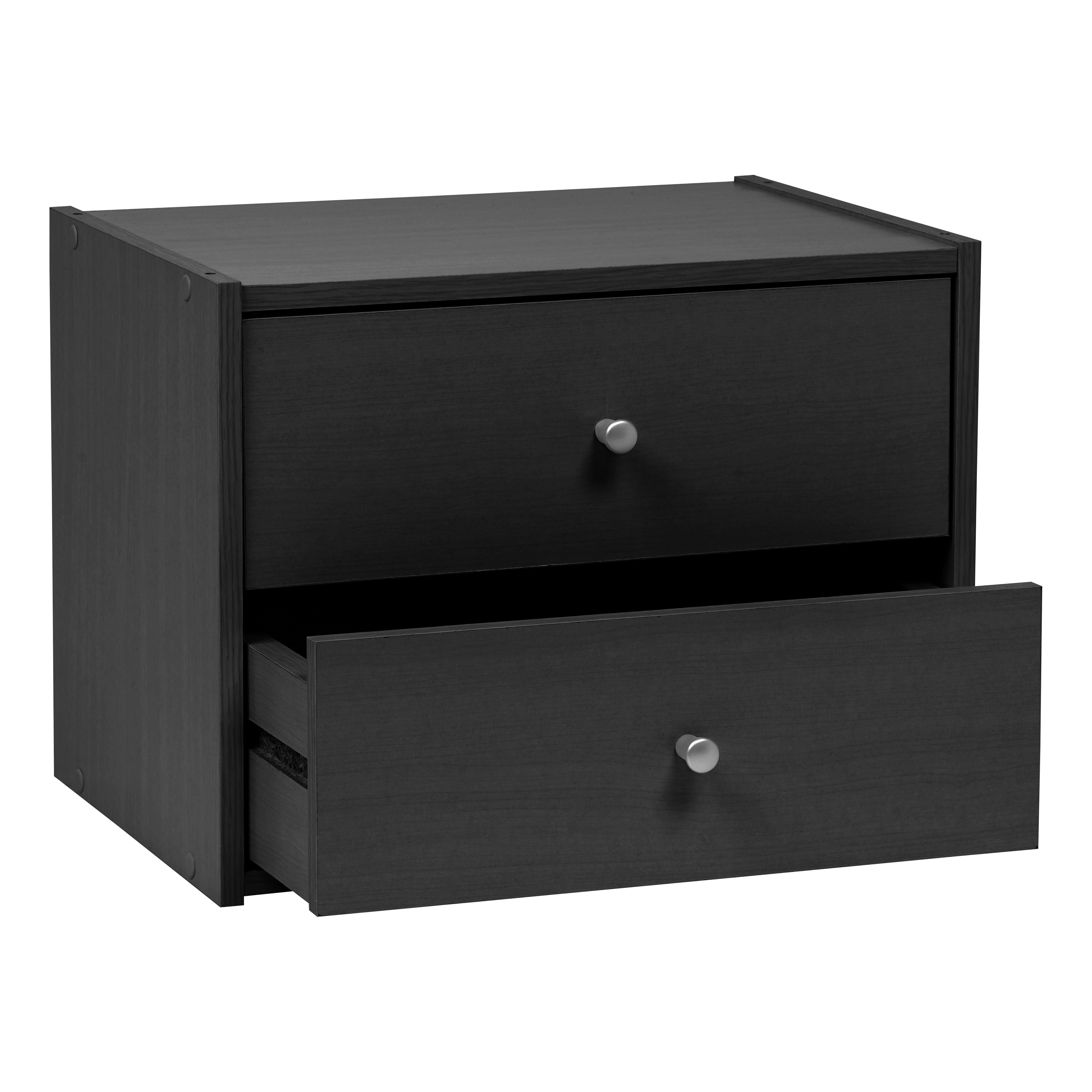 IRIS USA Wood Stacking Storage Box with Drawer, Black