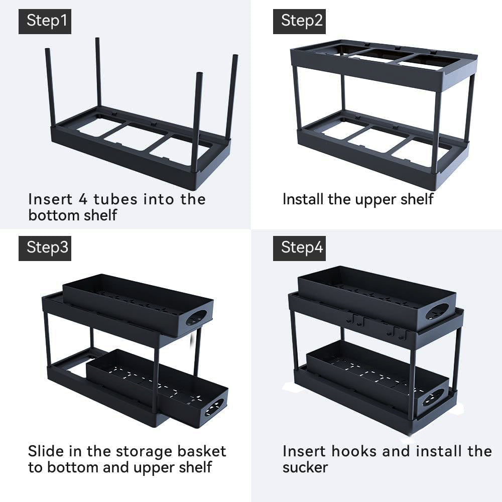 Pull Out Under Sink Cabinet Organizer, 2-Tier Sliding Storage Drawer Basket Organizer