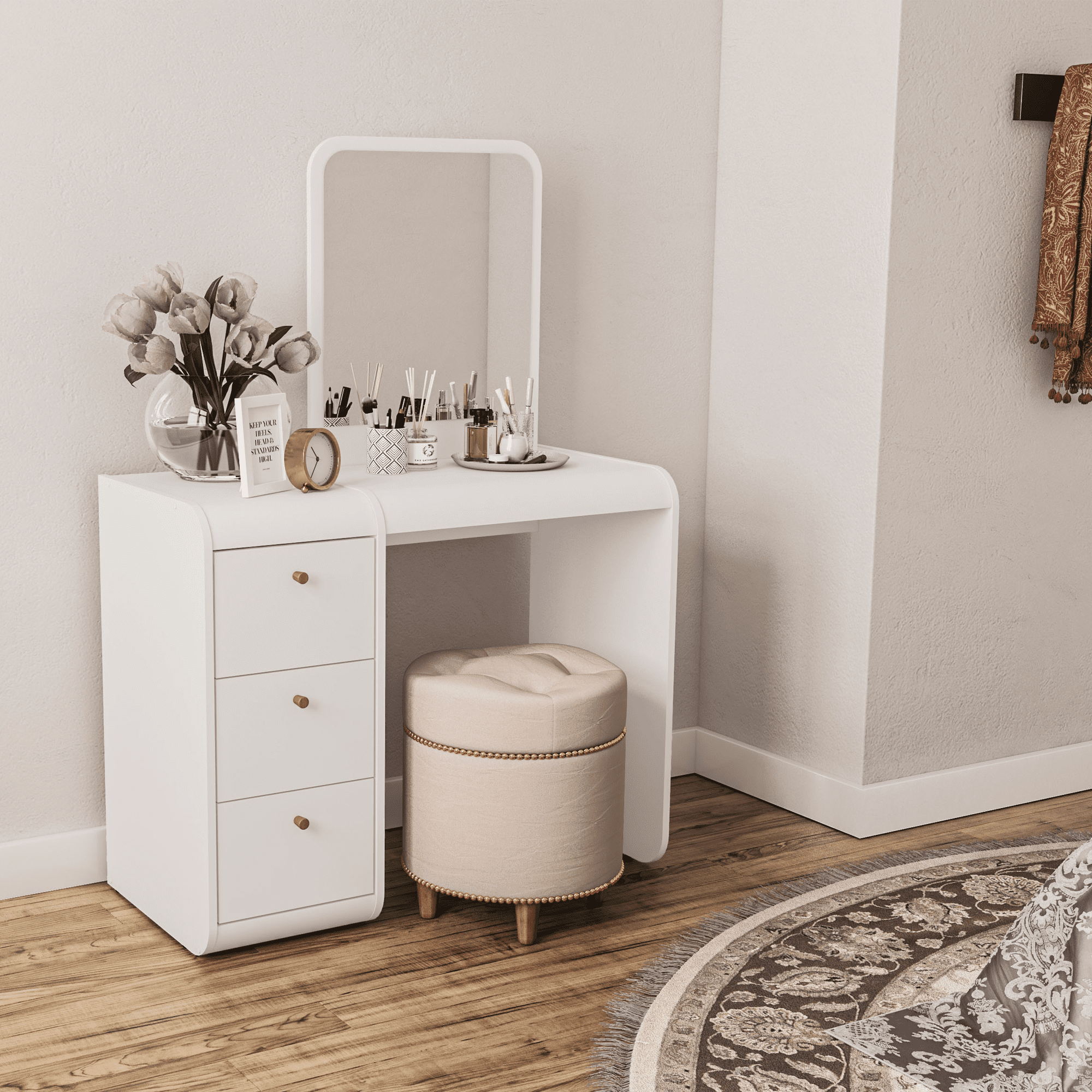 Boahaus Aphrodite Modern Vanity Table, White Finish, for Bedroom