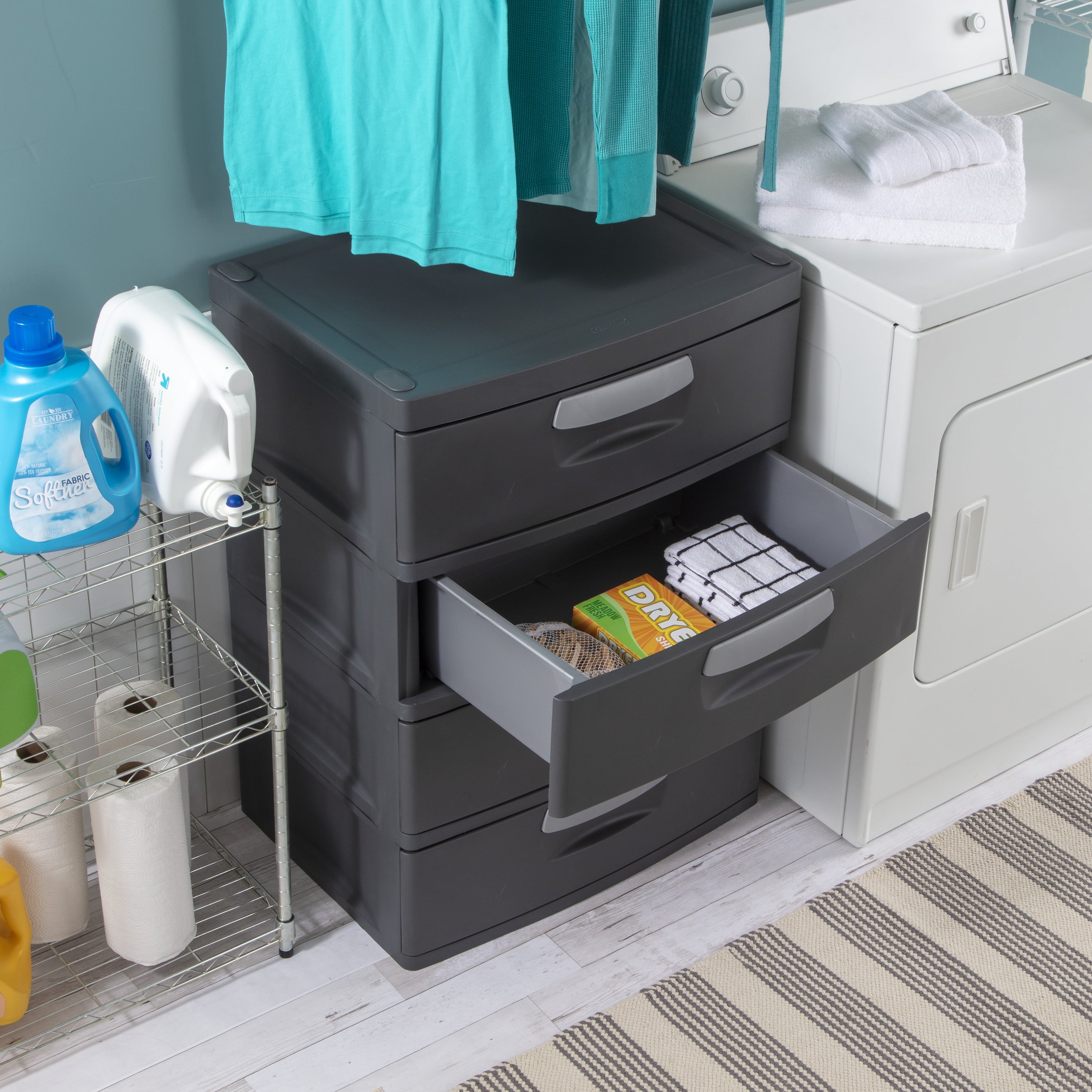 Sterilite 4 Drawer Unit Plastic, Flat Gray