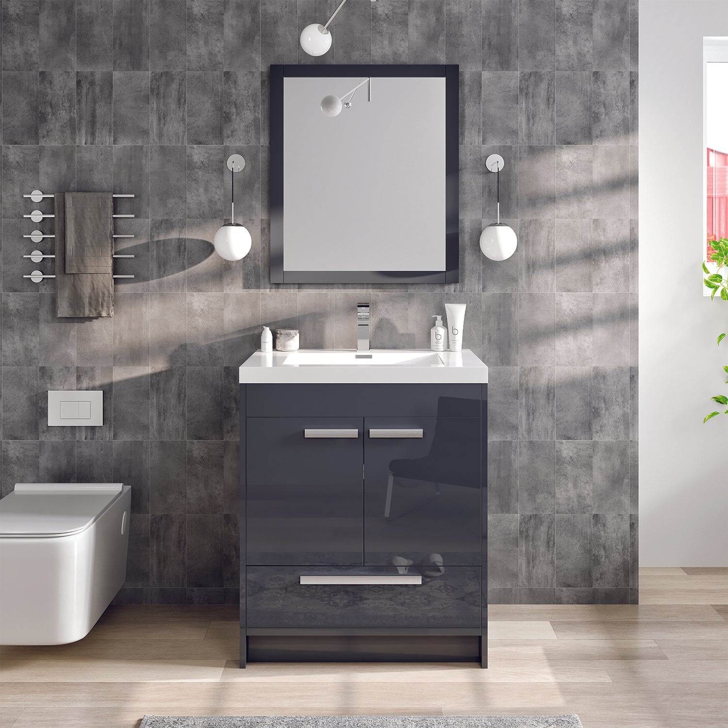 Eviva Lugano 30" Gray Modern Bathroom Vanity with White Integrated Acrylic Sink