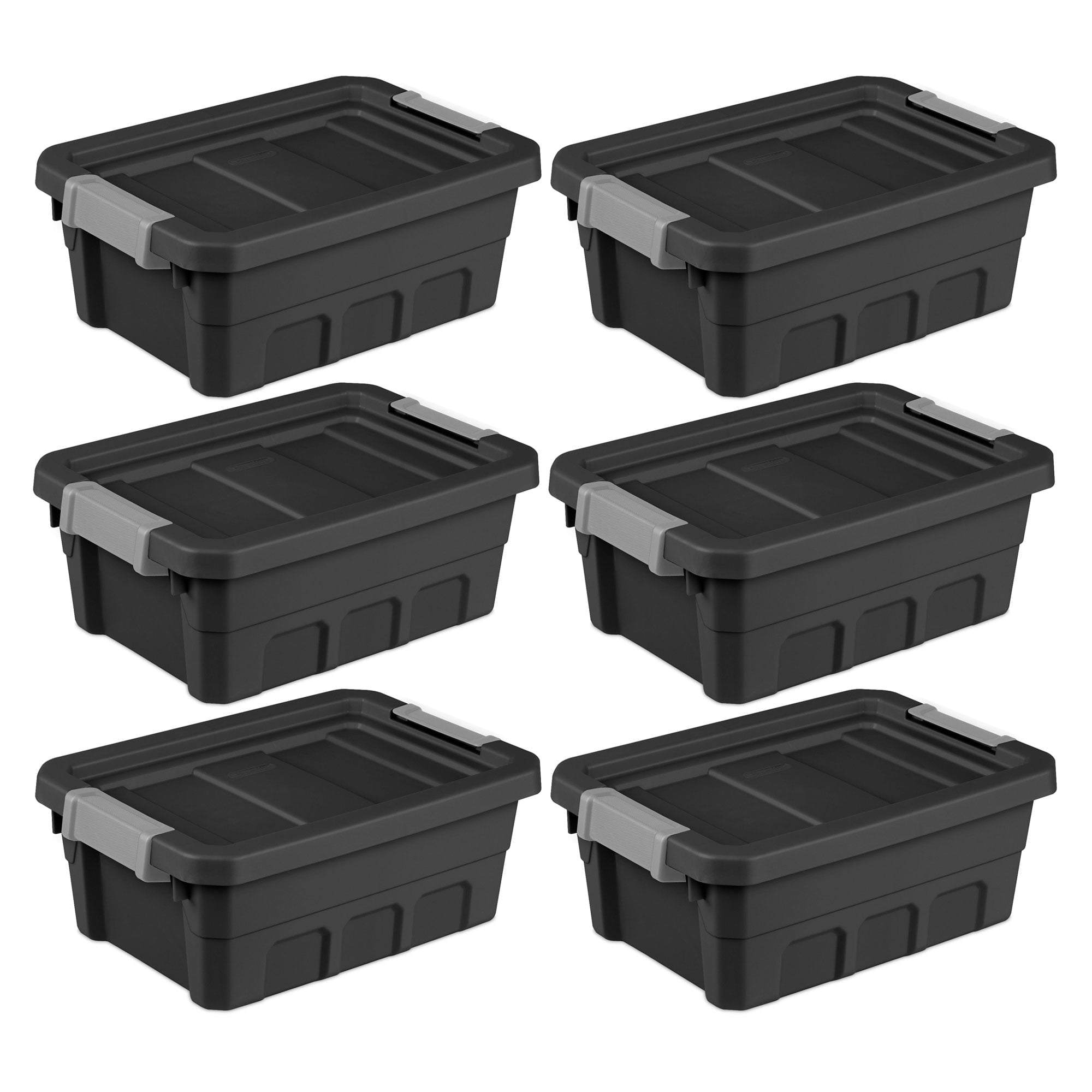 Sterilite 4 Gal Industrial Storage Totes w/ Latch Clip Lids, Black (6 Pack)