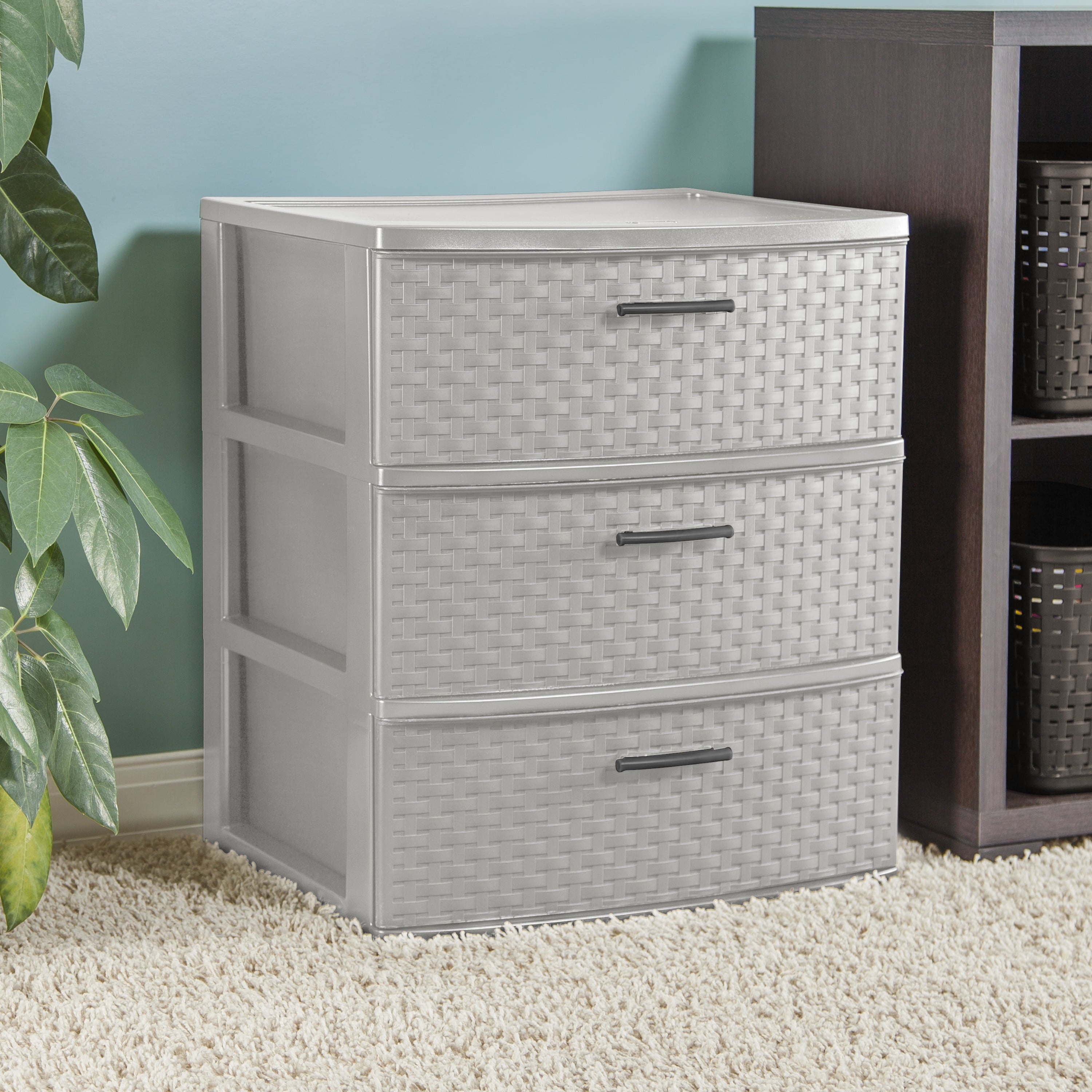 Sterilite 3 Drawer Wide Weave Tower Plastic, Cement, Case of 1