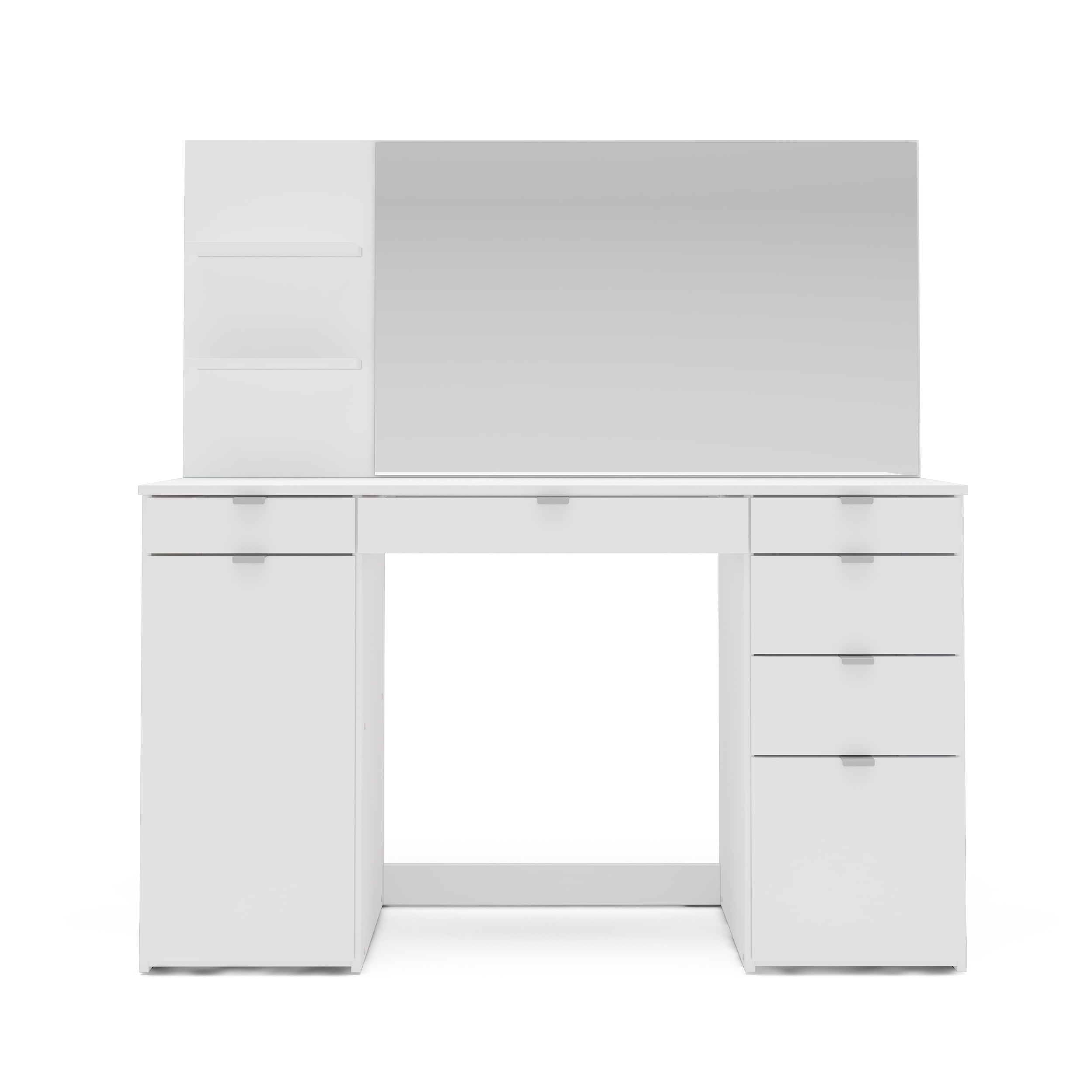 Polifurniture Amelia Modern Bedroom Vanity Desk with Mirror, White Finish