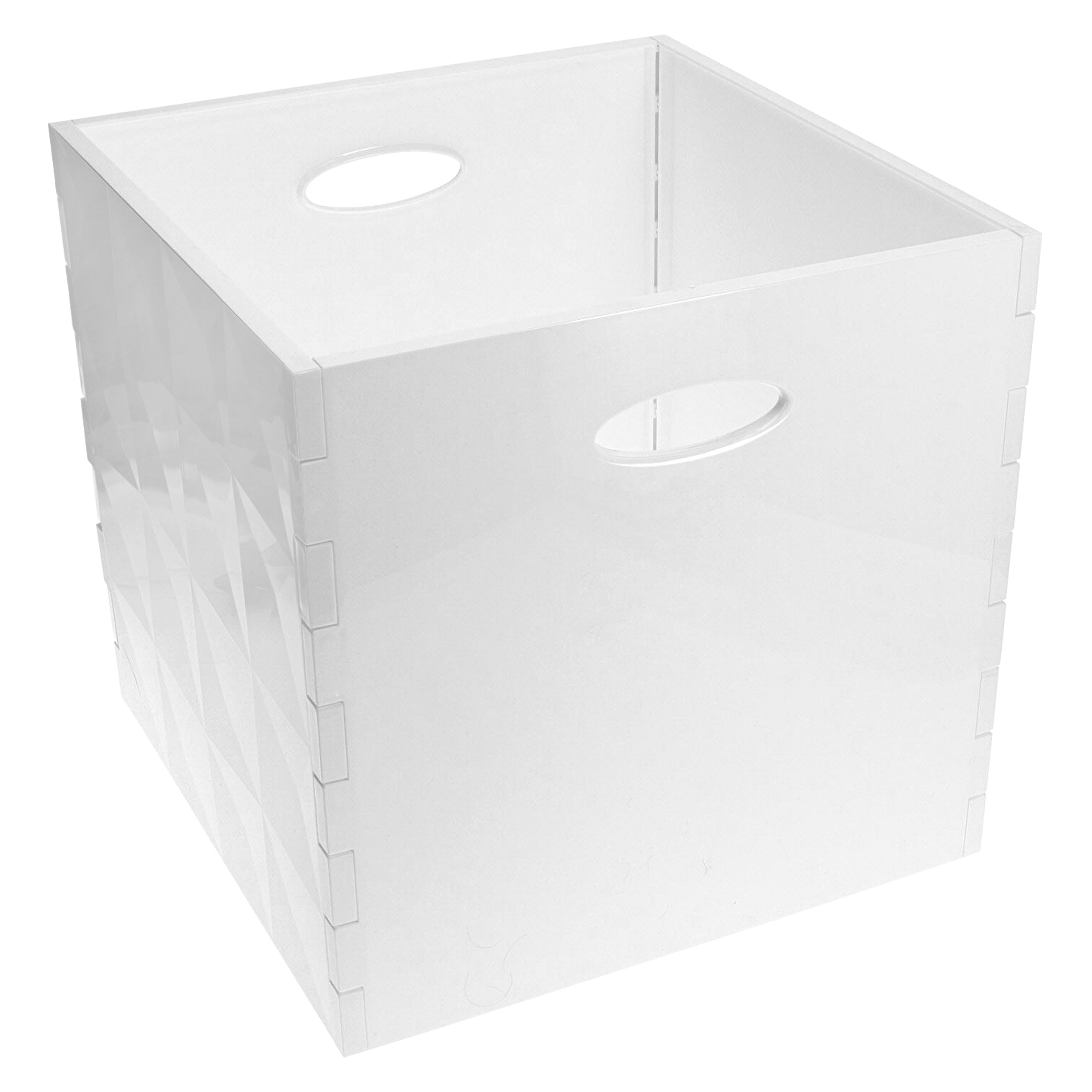 Home+Solutions Plastic and Bamboo White Large Crystal Bin - Multipurpose Storage Container