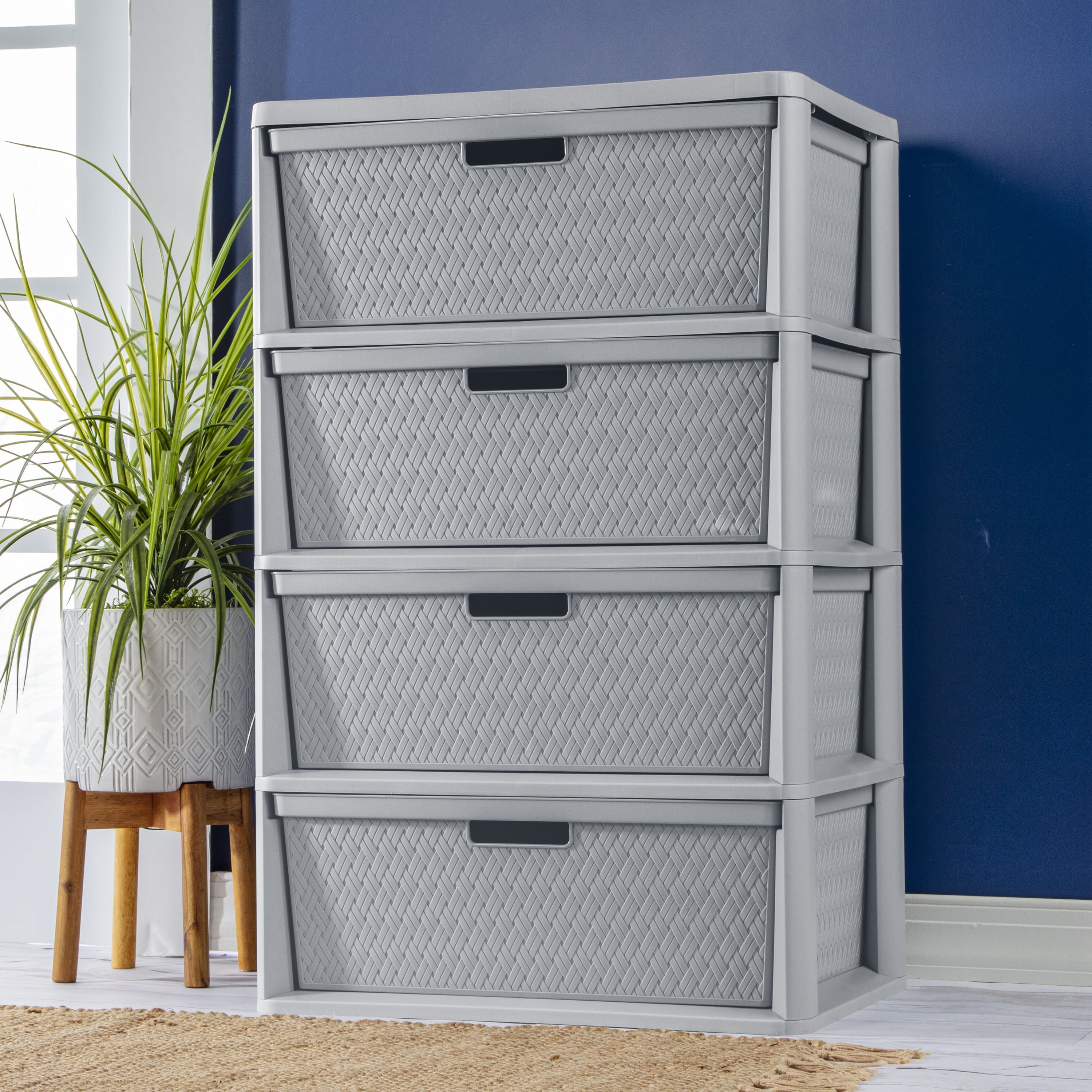 Sterilite Wide 4 Drawer Cross-Weave Tower Cement