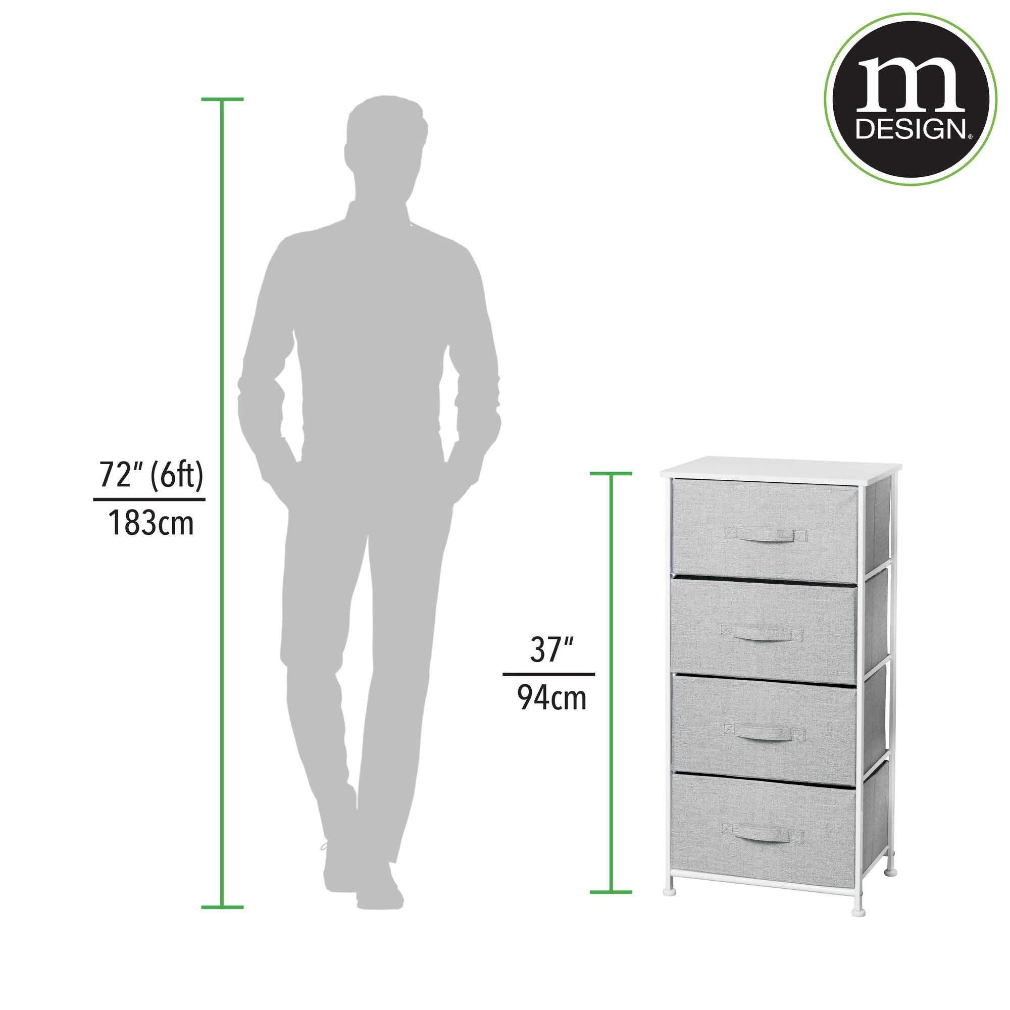 mDesign Tall Dresser Storage Tower Stand with 4 Removable Fabric Drawers - Steel Frame, Wood Top Organizer for Bedroom, Entryway, Closet - Lido Collection - Gray