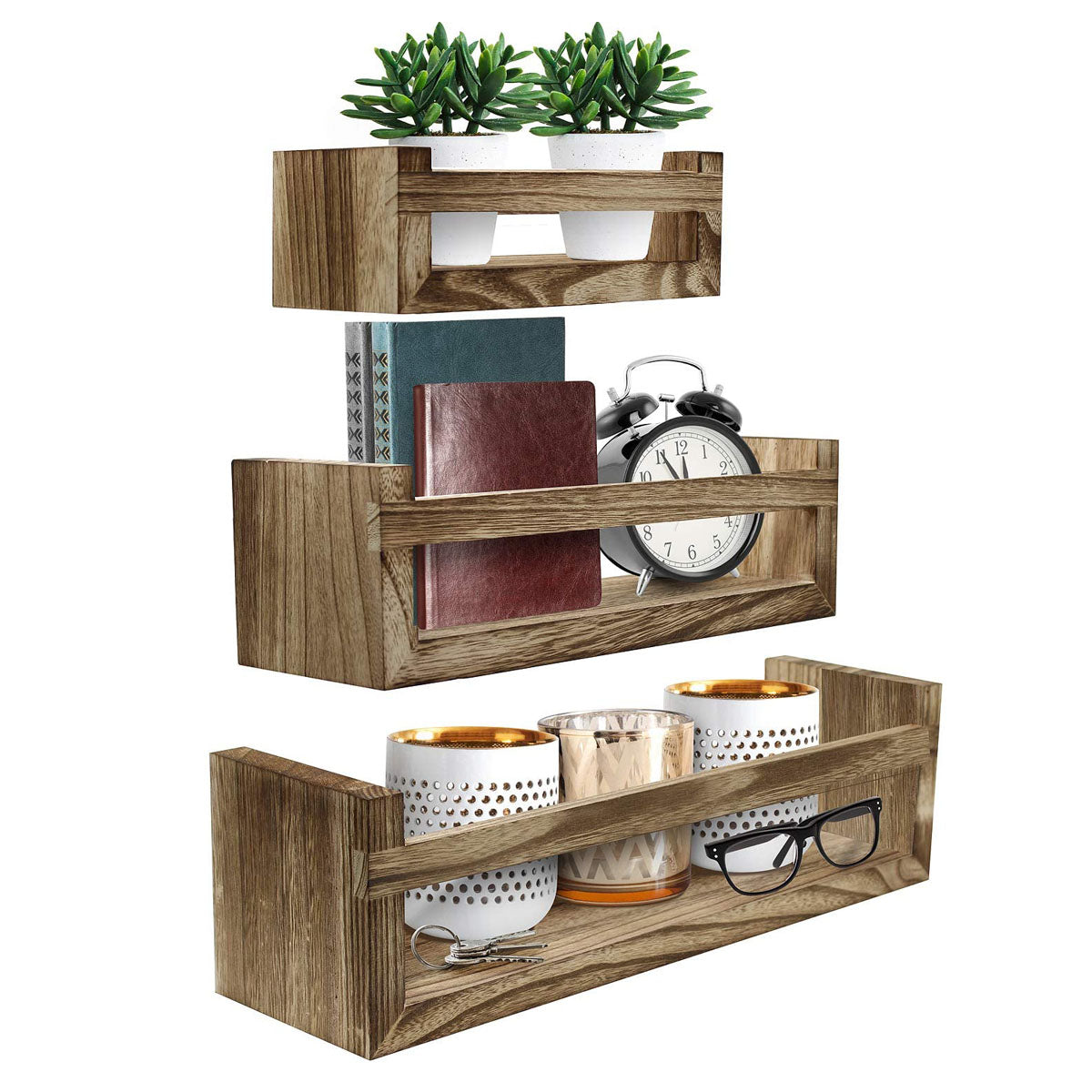 Sorbus Floating Shelves - Rustic Floating Book Shelves Wall Mount Wooden Hanging Ledge Storage Shelf Organizer