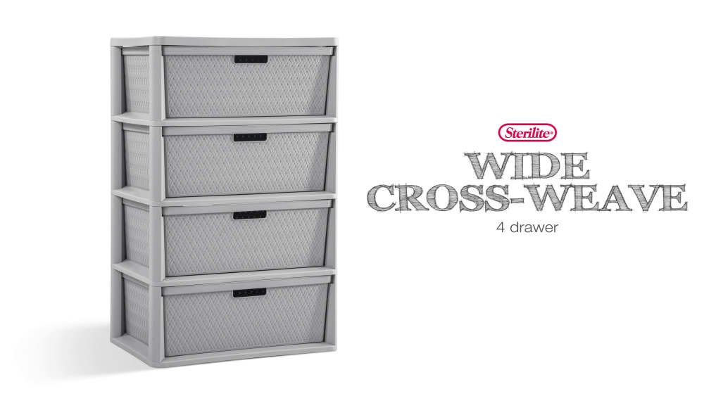 Sterilite Wide 4 Drawer Cross-Weave Tower Cement