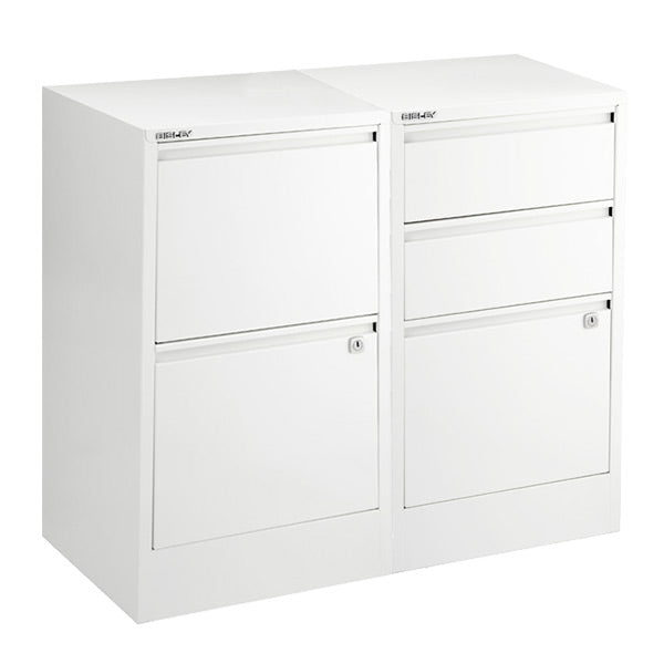 Bisley White 2- & 3-Drawer Locking Filing Cabinets