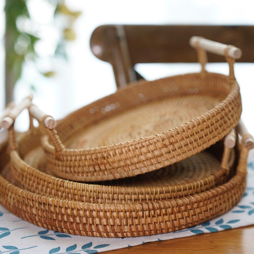 Rattan Handwoven Round High Wall Serving Tray