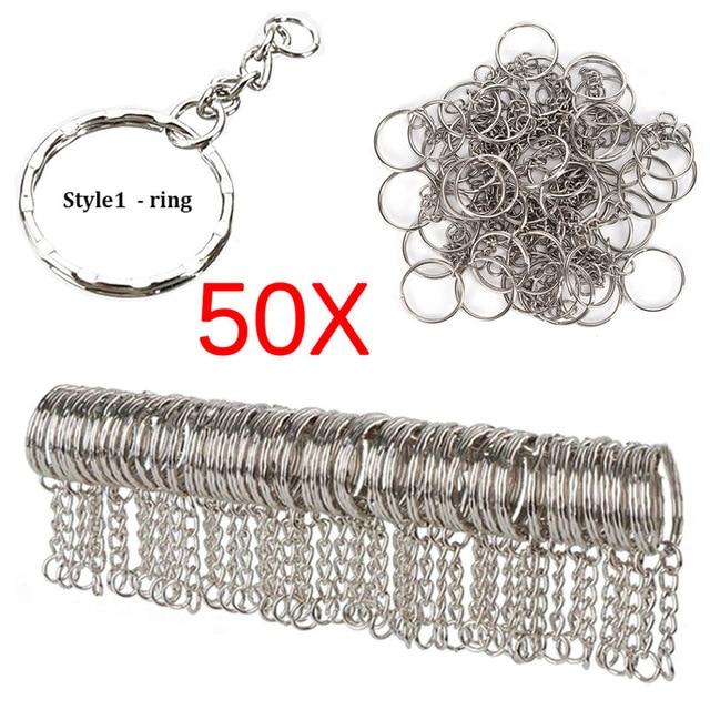 10/50pcs Metal Silver Blank Keyring Keychain