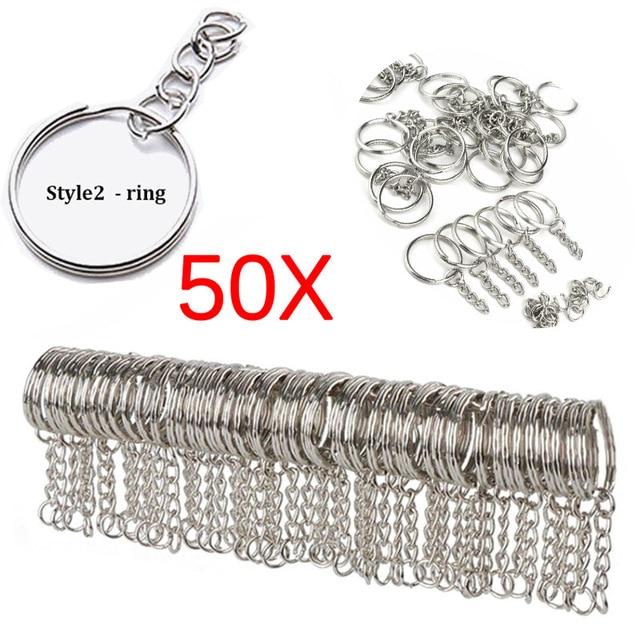 10/50pcs Metal Silver Blank Keyring Keychain