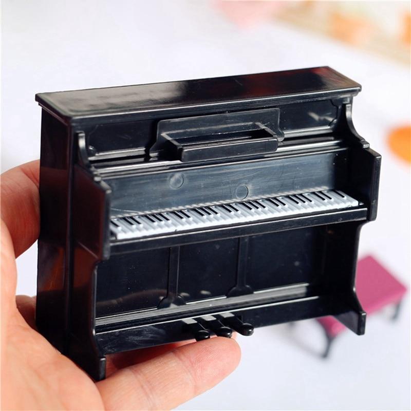 Dollhouse Plastic Piano with Stool Musical Instrument