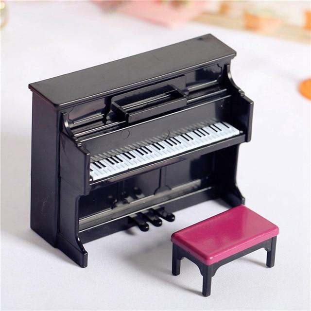 Dollhouse Plastic Piano with Stool Musical Instrument