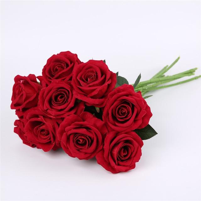 Artificial Silk Red Roses Branch Wedding Decorative