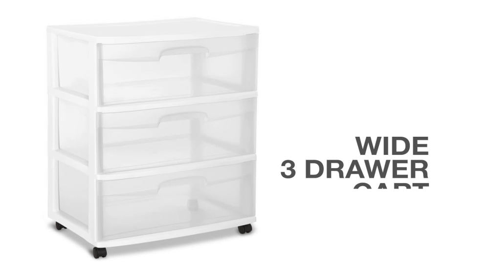 Sterilite Wide 3 Drawer Cart White